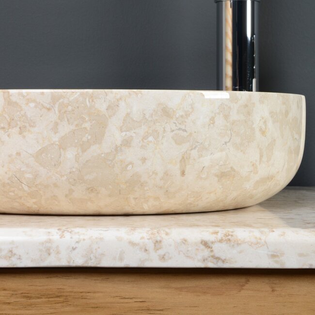 Waskom natuursteen crème, 40x 10 cm, rond