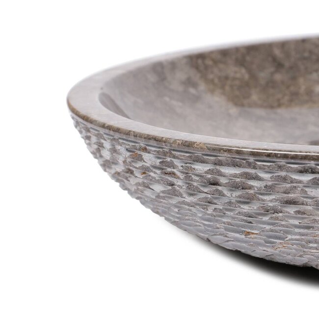 Waskom natuursteen crème, 50x 10 cm, rond , gehamerd.