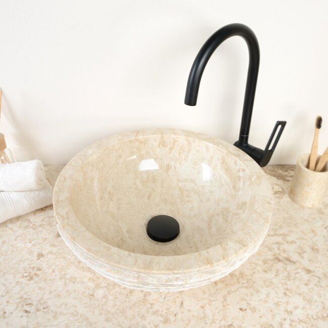 Natuursteen waskom rond 40x15 cm, hamerslag.