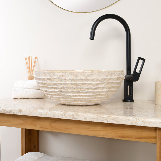 Natuursteen waskom rond 40x15 cm, hamerslag.