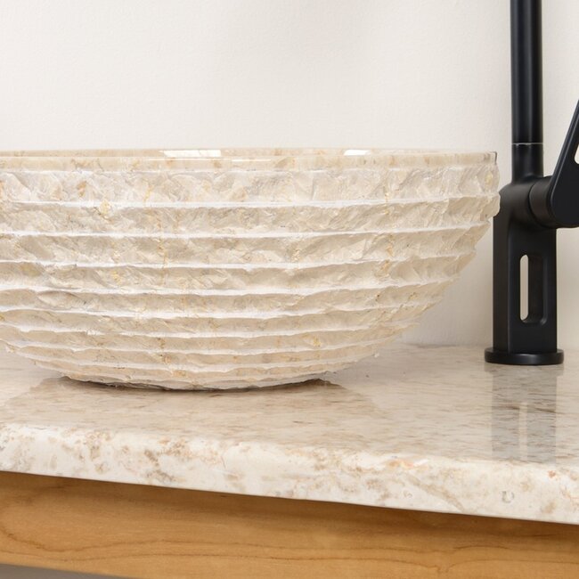 Natuursteen waskom rond 40x15 cm, hamerslag.