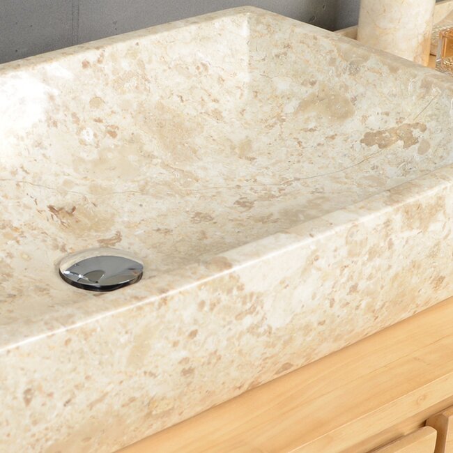 Waskom natuursteen crème, 70x40x13 cm, rechthoek