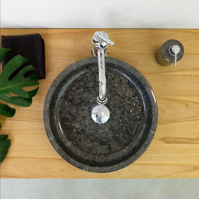 Waskom natuursteen grijs, 40x 10 cm, rond