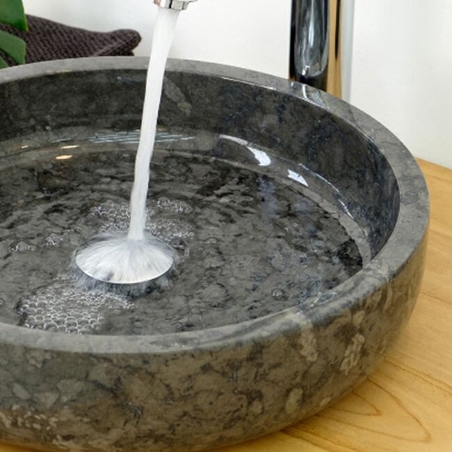 Waskom natuursteen grijs, 40x 10 cm, rond