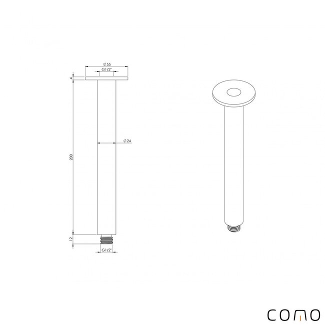 Como Mood 60 Douchearm Plafond gunmetal 20cm