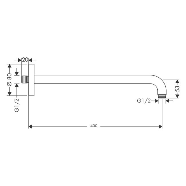 Como Mood 60 Douchearm wandmontage, geborsteld nikkel PVD, 40cm lengte