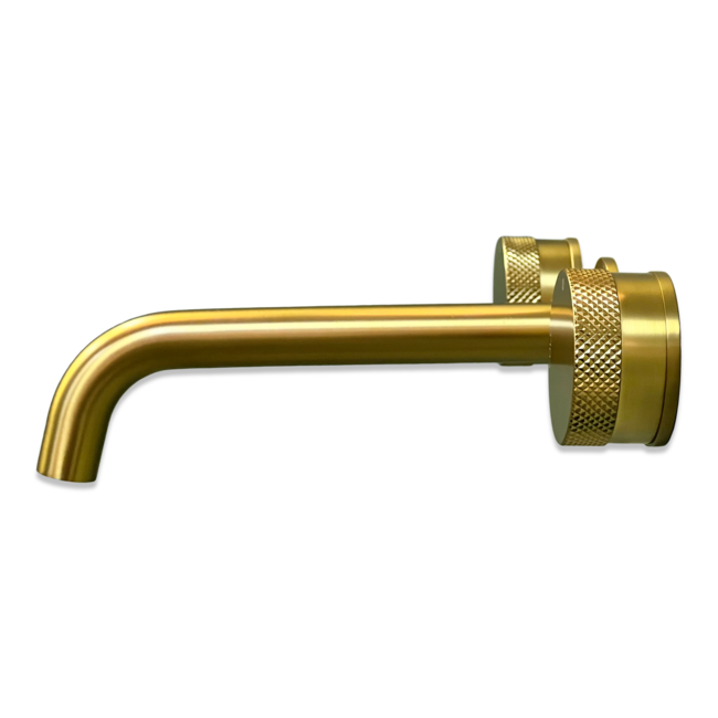 Como Inbouwkraan Mood 60, 3 gaten geborsteld messing goud afbouwdeel 4 varianten uitloop met inbouwdeel