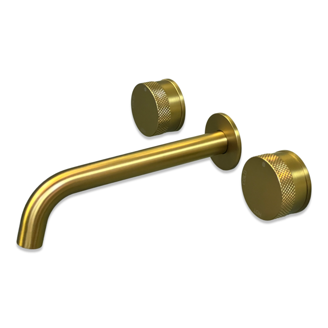 Como Inbouwkraan Mood 60, 3 gaten geborsteld messing goud afbouwdeel 4 varianten uitloop met inbouwdeel