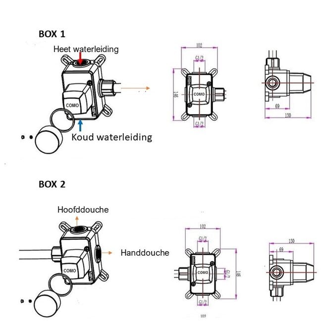 Como Gouden regendouche inbouw Mood 60 Plus met plafond douchekop. Compleet set