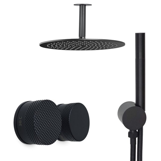 Como Zwarte regendouche inbouw Mood 60 Plus met plafond douchekop. Compleet set
