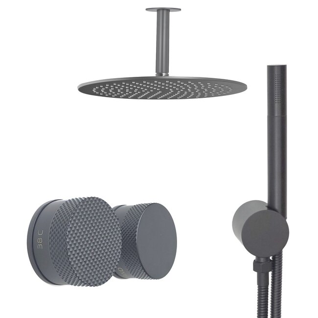 Como Mood 60 gunmetal regendouche inbouw met plafond douchekop. Compleet set