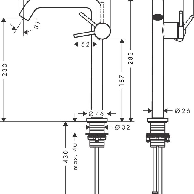 Hansgrohe Tecturis S 240 Fine CoolStart wastafelkraan verhoogd - Zwart