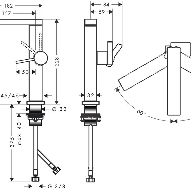 Hansgrohe Tecturis E 210 Fine CoolStart zwarte wastafelkraan verhoogd