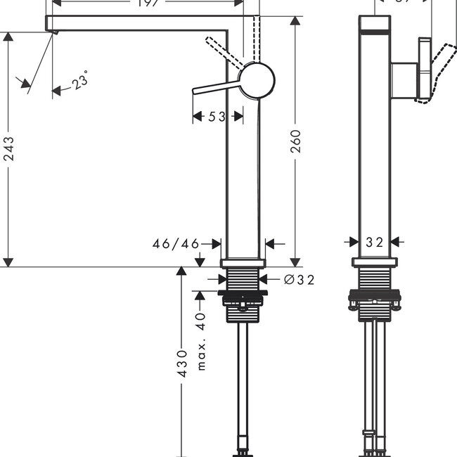Hansgrohe Tecturis E ééngreeps wastafelkraan 150 Fine CoolStart voor waskommen zonder afvoerplug