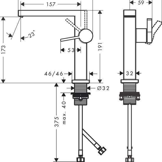 Hansgrohe Tecturis E ééngreeps wastafelkraan 150 Fine CoolStart voor waskommen zonder afvoerplug