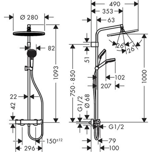 Hansgrohe Croma Varia Top Regendoucheset Chroom in aanbieding