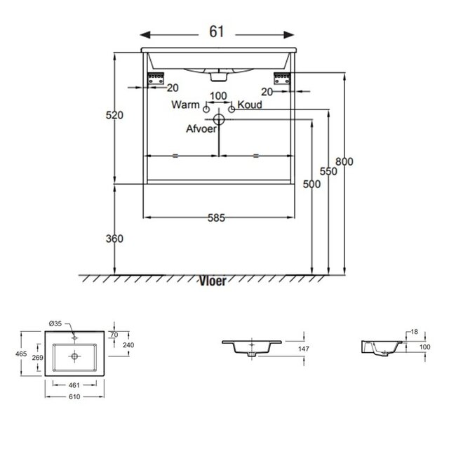 Sanitear Tolbiac 60cm badkamermeubelset eiken met led spiegel