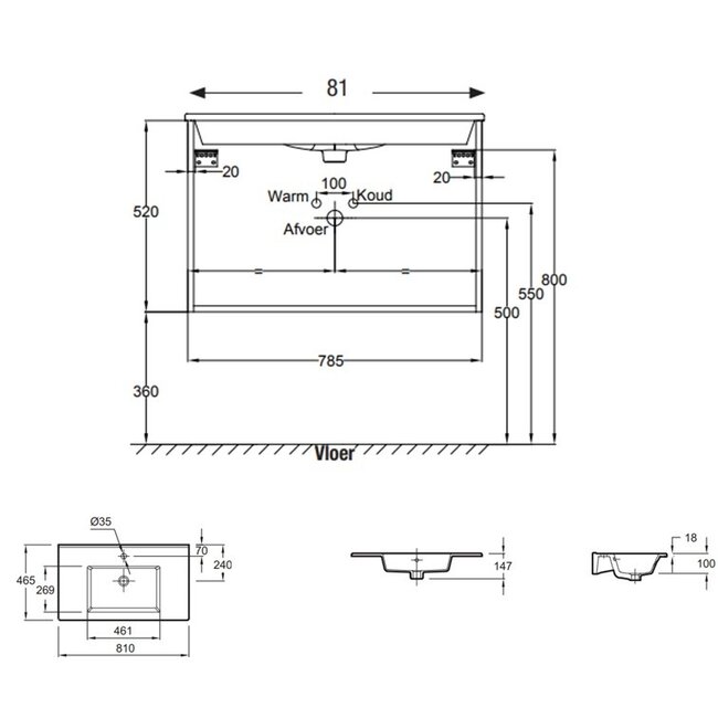 Sanitear Tolbiac 80cm badkamermeubelset eiken met led spiegel