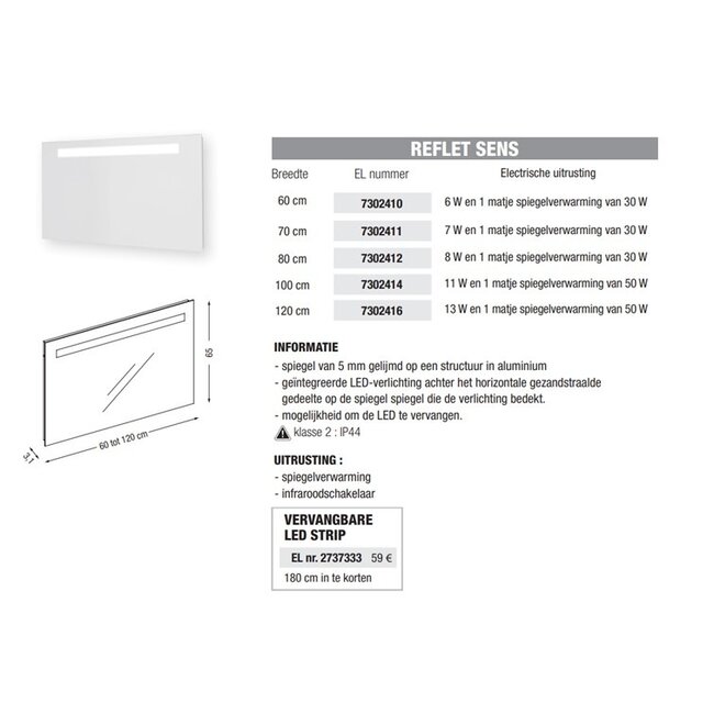 Sanitear Tolbiac 120cm badkamermeubelset wit met led spiegel