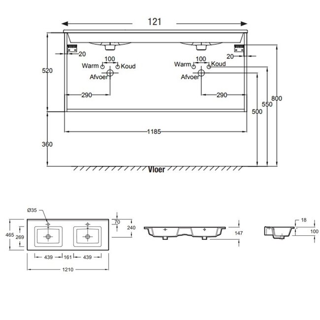 Sanitear Tolbiac 120cm badkamermeubelset 4 lades wit met led spiegel