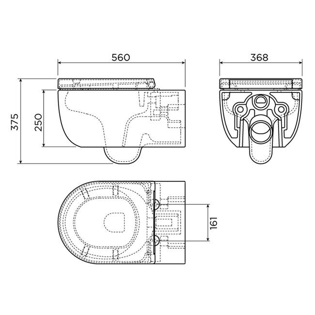 Clou Hammock Randloos Wandtoilet zwart 56 x37 cm met softclose zitting