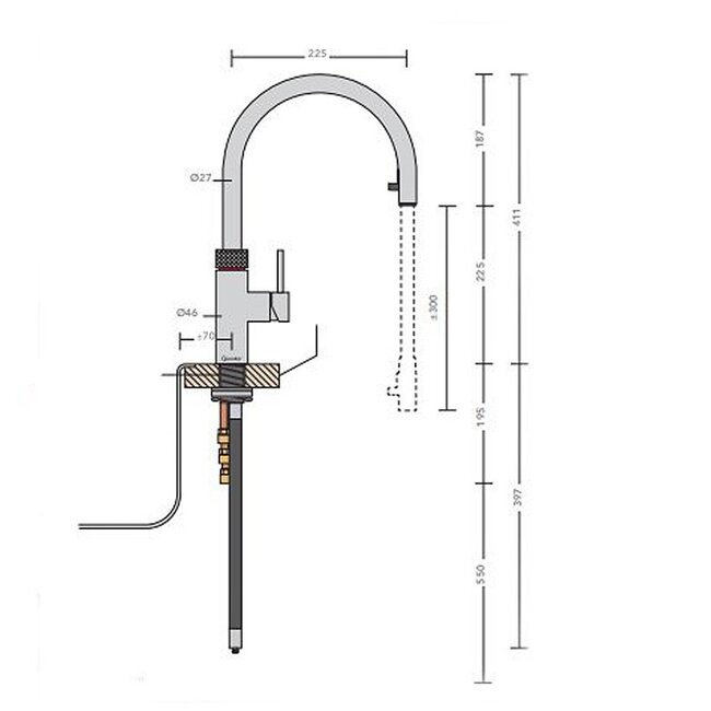 Quooker Flex koud, warm en kokend water kraan - uittrekbare