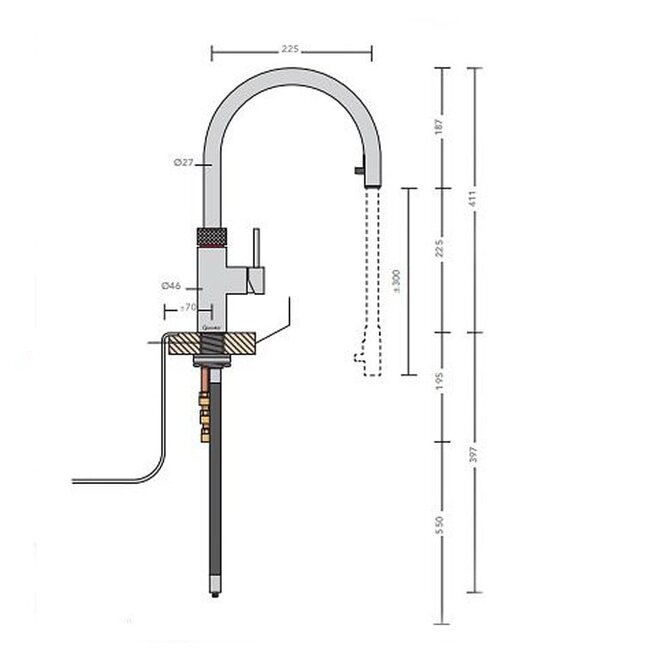 Quooker Flex RVS – Koud, warm én kokendwaterkraan met uittrekbare perlator