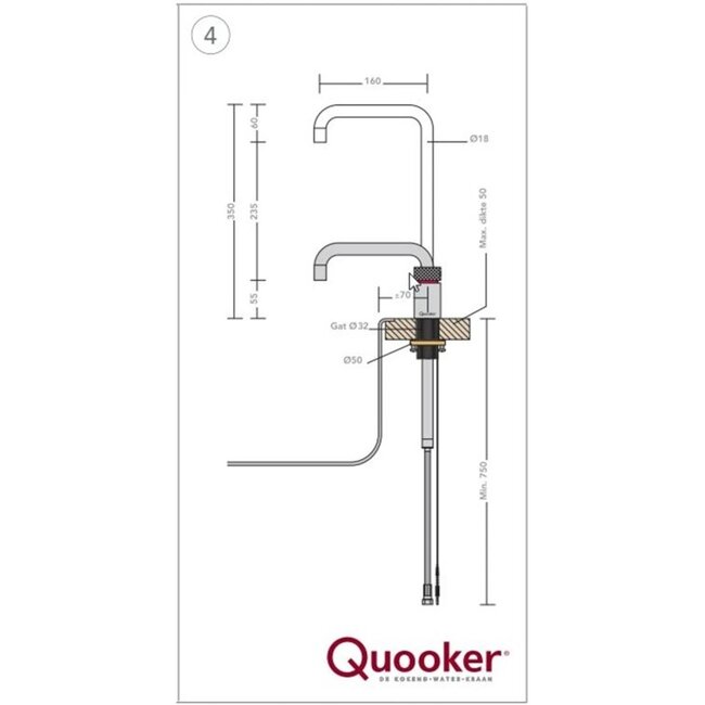 Quooker Nordic Square Kokendwaterkraan - RVS