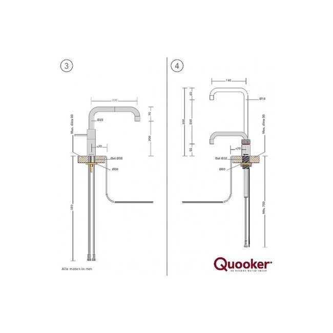 Quooker Quooker Nordic Square PRO3 – Kokendwaterkraan 3L Rvs
