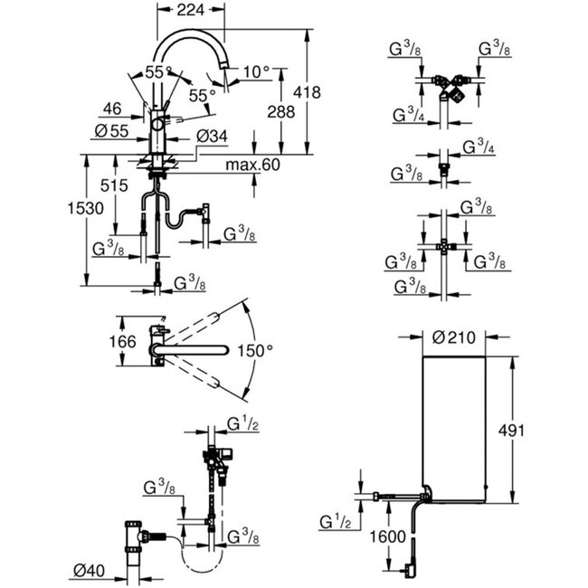 Grohe GROHE RED DUO 3-in-1 Kokendwaterkraan (C-uitloop) met 7 Liter Combi Boiler