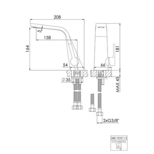 STEINBERG Steinberg 260 ééngreeps zwart wastafelmengkraan met keramisch binnenwerk - zonder waste