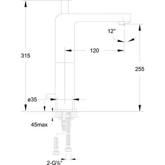 STEINBERG 120 verhoogde wastafelkraan, eengreeps, 315mm hoogte
