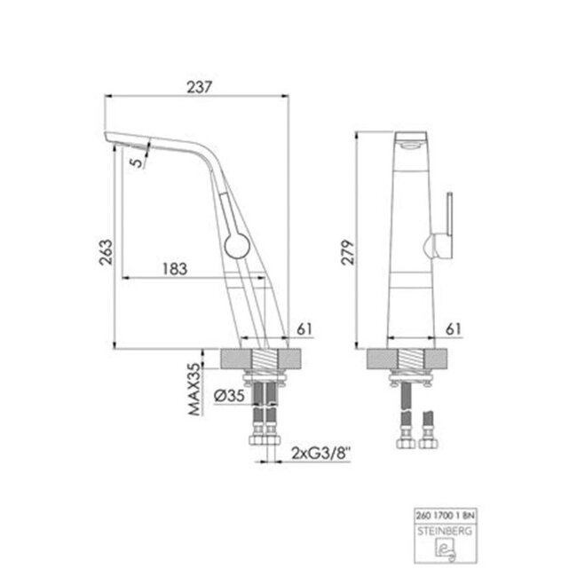 STEINBERG Steinberg 260 ééngreeps nikkel verhoogde wastafelmengkraan met keramisch binnenwerk - zonder waste