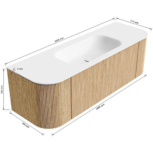 MONDIAZ KURVE rond badmeubel met wastafel 140cm - oak