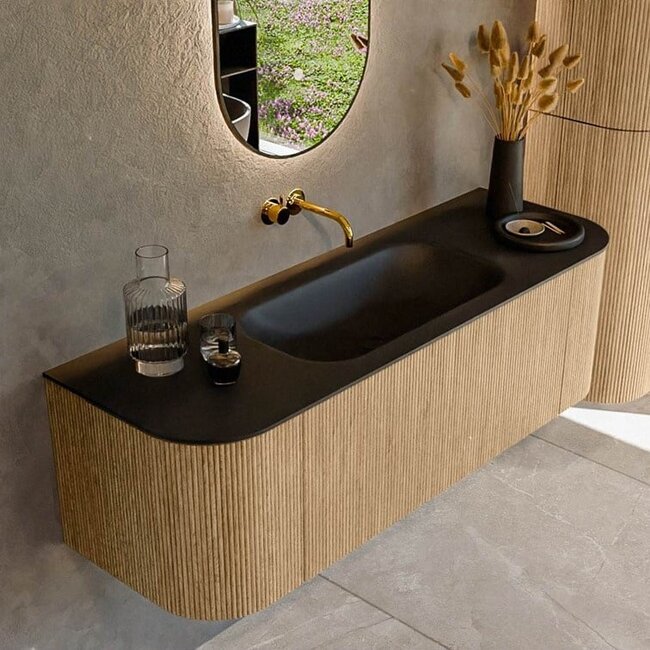 MONDIAZ KURVE rond badmeubel hout met wastafel 120cm - oak