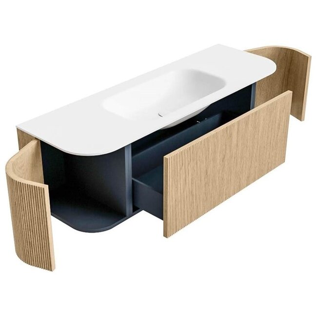 MONDIAZ KURVE rond badmeubel hout met wastafel 120cm - oak