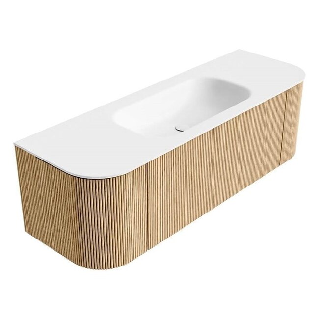 MONDIAZ KURVE rond badmeubel hout met wastafel 100cm - eiken