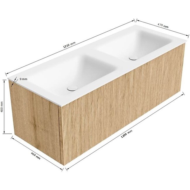 MONDIAZ KURVE massieve hout badmeubel 120cm met wastafel rechthoek  - walnut