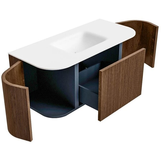 MONDIAZ KURVE ronde badmeubel hout met wastafel 100cm - walnoot