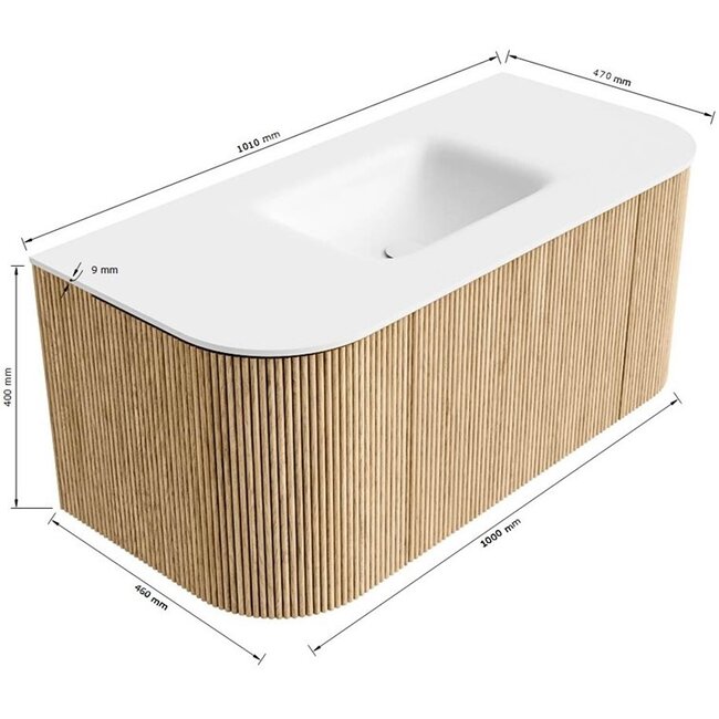 MONDIAZ KURVE ronde badmeubel hout met wastafel 100cm - walnoot