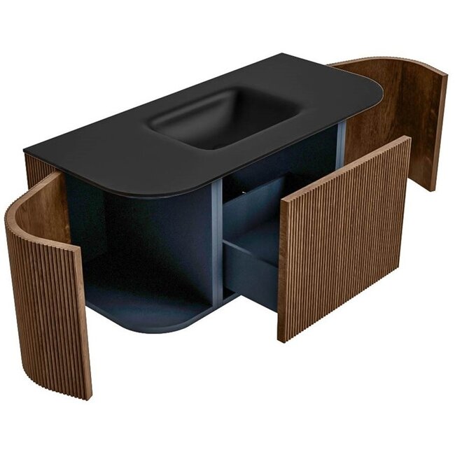 MONDIAZ KURVE ronde badmeubel hout met wastafel 100cm - walnoot