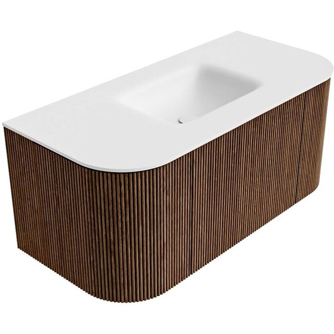 MONDIAZ KURVE ronde badmeubel hout met wastafel 100cm - walnoot