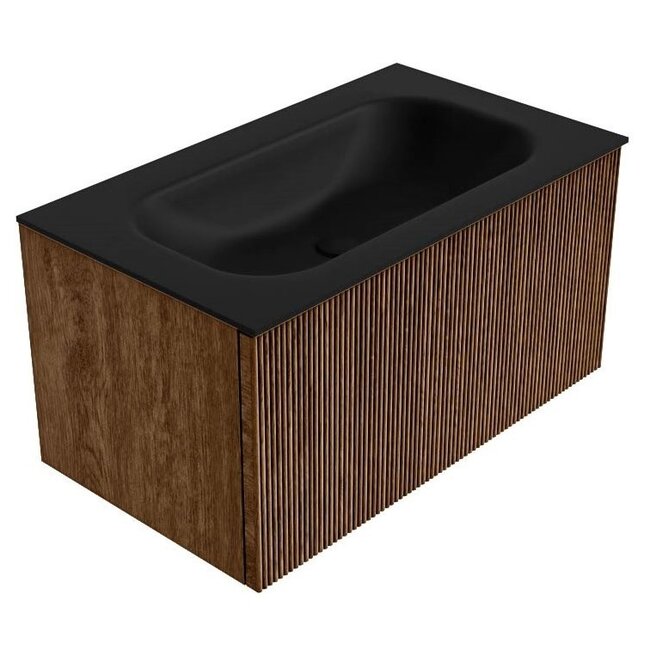 MONDIAZ KURVE massieve houden badkamermeubel 80cm walnoot met wastafel  - rechthoek