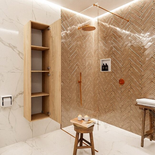 MONDIAZ Beam eiken kolomkast 160cm 2 push-to-open deuren hangend 160cm hoog - washed oak