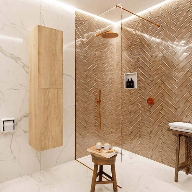 MONDIAZ Beam eiken kolomkast 160cm 2 push-to-open deuren hangend 160cm hoog - washed oak