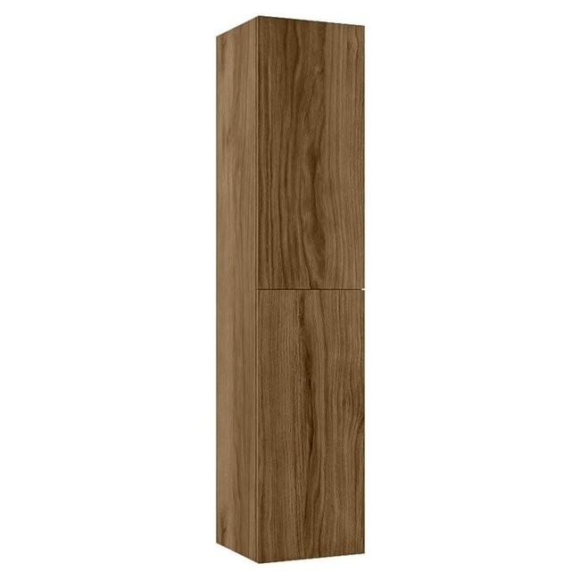 MONDIAZ Beam walnoot kleur kolomkast 160cm 2 push-to-open deuren hangend 160cm hoog