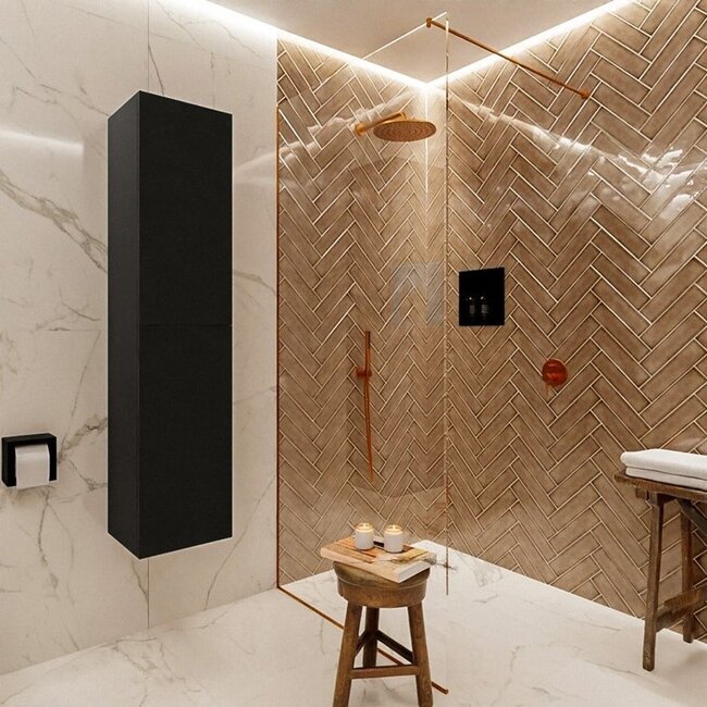 MONDIAZ Beam kolomkast 160cm 2 deuren zwart 2 push-to-open deuren hangend 160cm hoog