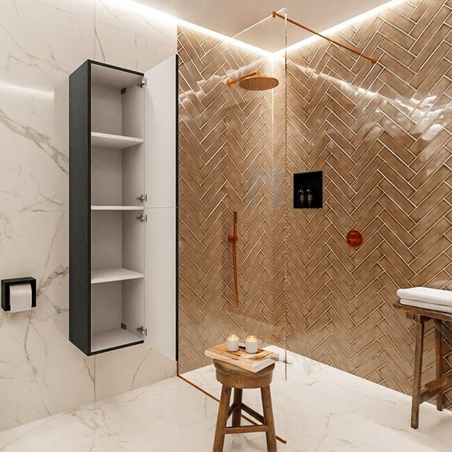 MONDIAZ Beam kolomkast 160cm 2 deuren zwart 2 push-to-open deuren hangend 160cm hoog