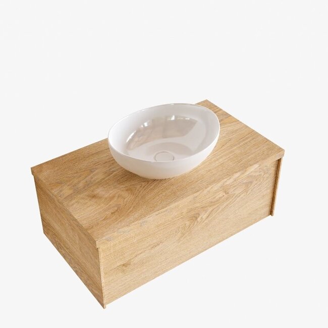 MONDIAZ Lush badkamermeubel 80cm eiken, 1 lade met waskom en kraangat optie