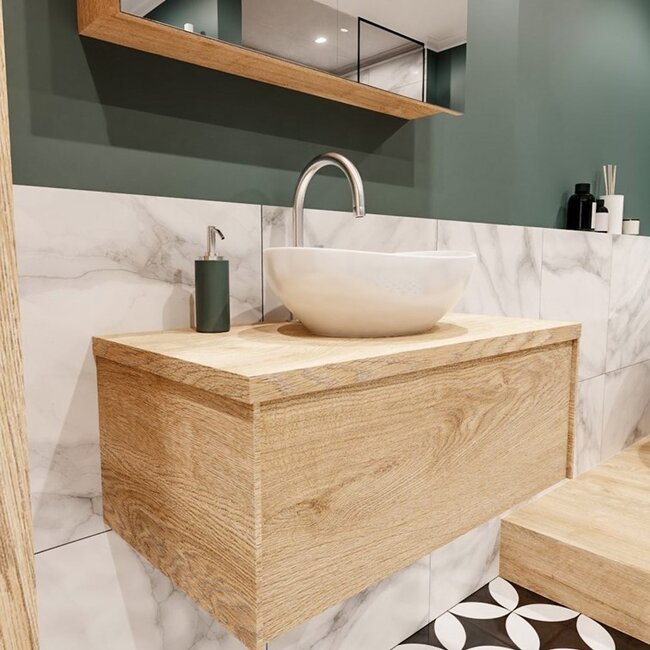 MONDIAZ Lush badkamermeubel 80cm eiken, 1 lade met waskom en kraangat optie